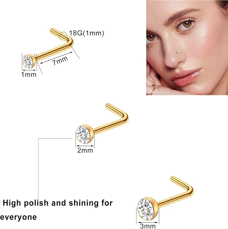 ONESING 23-40 Pcs Gold Nose Rings & Studs - 18G & 20G Nose Piercing Jewelry - L Shape, Hoop & Screw Body Jewelry for Women & Men - Image 2